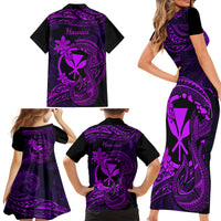 Hawaii Family Matching Short Sleeve Bodycon Dress and Hawaiian Shirt Fish Hook Tattoo Mix Polynesian Plumeria Purple Version LT14 - Polynesian Pride