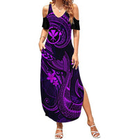 Hawaii Summer Maxi Dress Fish Hook Tattoo Mix Polynesian Plumeria Purple Version LT14 Women Purple - Polynesian Pride