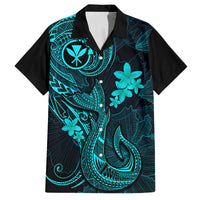 Hawaii Family Matching Off Shoulder Long Sleeve Dress and Hawaiian Shirt Fish Hook Tattoo Mix Polynesian Plumeria Turquoise Version LT14 Dad's Shirt - Short Sleeve Turquoise - Polynesian Pride