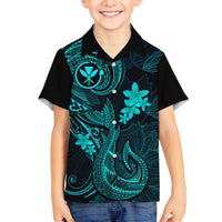 Hawaii Kid Hawaiian Shirt Fish Hook Tattoo Mix Polynesian Plumeria Turquoise Version LT14 - Polynesian Pride