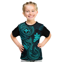 Hawaii Kid T Shirt Fish Hook Tattoo Mix Polynesian Plumeria Turquoise Version LT14 Turquoise - Polynesian Pride