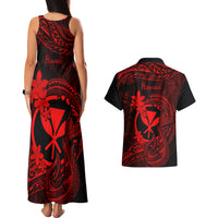Hawaii Couples Matching Tank Maxi Dress and Hawaiian Shirt Fish Hook Tattoo Mix Polynesian Plumeria Red Version LT14 - Polynesian Pride