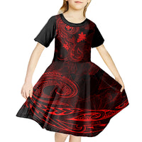 Hawaii Kid Short Sleeve Dress Fish Hook Tattoo Mix Polynesian Plumeria Red Version LT14 - Polynesian Pride