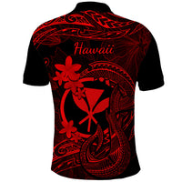 Hawaii Polo Shirt Fish Hook Tattoo Mix Polynesian Plumeria Red Version LT14 - Polynesian Pride