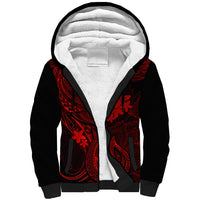 Hawaii Sherpa Hoodie Fish Hook Tattoo Mix Polynesian Plumeria Red Version LT14 Unisex Red - Polynesian Pride