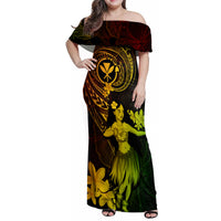 Hawaii Family Matching Off Shoulder Maxi Dress and Hawaiian Shirt Hula Girl Mix Polynesian Plumeria Reggae Version LT14 Mom's Dress Reggae - Polynesian Pride