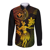 Hawaii Long Sleeve Button Shirt Hula Girl Mix Polynesian Plumeria Reggae Version LT14 Unisex Reggae - Polynesian Pride