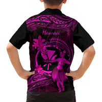 Hawaii Family Matching Off Shoulder Short Dress and Hawaiian Shirt Hula Girl Mix Polynesian Plumeria Pink Version LT14 - Polynesian Pride