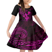 Hawaii Family Matching Off Shoulder Short Dress and Hawaiian Shirt Hula Girl Mix Polynesian Plumeria Pink Version LT14 Daughter's Dress Pink - Polynesian Pride