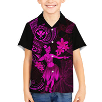 Hawaii Family Matching Off Shoulder Short Dress and Hawaiian Shirt Hula Girl Mix Polynesian Plumeria Pink Version LT14 Son's Shirt Pink - Polynesian Pride