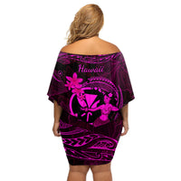 Hawaii Off Shoulder Short Dress Hula Girl Mix Polynesian Plumeria Pink Version LT14 - Polynesian Pride