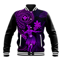 Hawaii Baseball Jacket Hula Girl Mix Polynesian Plumeria Purple Version LT14 Unisex Purple - Polynesian Pride