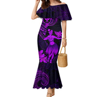 Hawaii Family Matching Mermaid Dress and Hawaiian Shirt Hula Girl Mix Polynesian Plumeria Purple Version LT14 Mom's Dress Purple - Polynesian Pride