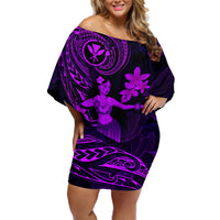 Hawaii Off Shoulder Short Dress Hula Girl Mix Polynesian Plumeria Purple Version LT14 Women Purple - Polynesian Pride