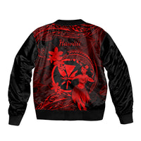 Hawaii Sleeve Zip Bomber Jacket Hula Girl Mix Polynesian Plumeria Red Version LT14 - Polynesian Pride