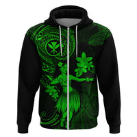 Hawaii Hoodie Hula Girl Mix Polynesian Plumeria Green Version LT14 Zip Hoodie Green - Polynesian Pride