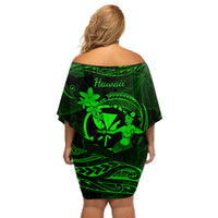 Hawaii Off Shoulder Short Dress Hula Girl Mix Polynesian Plumeria Green Version LT14 - Polynesian Pride