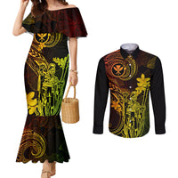 Hawaii Couples Matching Mermaid Dress and Long Sleeve Button Shirts King Kamehameha Mix Polynesian Plumeria Reggae Version LT14 Reggae - Polynesian Pride