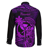 Hawaii Family Matching Puletasi Dress and Hawaiian Shirt King Kamehameha Mix Polynesian Plumeria Purple Version LT14 - Polynesian Pride