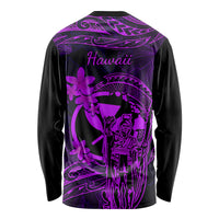 Hawaii Long Sleeve Shirt King Kamehameha Mix Polynesian Plumeria Purple Version LT14 - Polynesian Pride