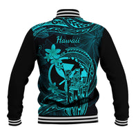 Hawaii Baseball Jacket King Kamehameha Mix Polynesian Plumeria Turquoise Version LT14 - Polynesian Pride
