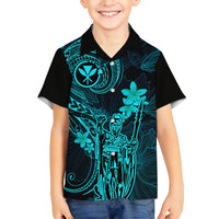 Hawaii Family Matching Puletasi Dress and Hawaiian Shirt King Kamehameha Mix Polynesian Plumeria Turquoise Version LT14 Son's Shirt Turquoise - Polynesian Pride
