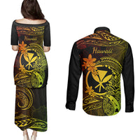 Hawaii Couples Matching Puletasi Dress and Long Sleeve Button Shirts Pineapple Mix Polynesian Plumeria Reggae Version LT14 - Polynesian Pride
