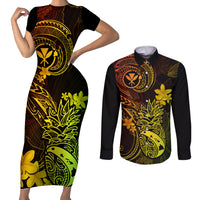 Hawaii Couples Matching Short Sleeve Bodycon Dress and Long Sleeve Button Shirts Pineapple Mix Polynesian Plumeria Reggae Version LT14 Reggae - Polynesian Pride