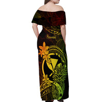 Hawaii Off Shoulder Maxi Dress Pineapple Mix Polynesian Plumeria Reggae Version LT14 - Polynesian Pride