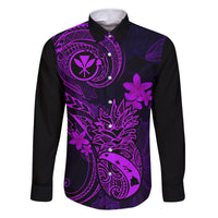 Hawaii Family Matching Long Sleeve Bodycon Dress and Hawaiian Shirt Pineapple Mix Polynesian Plumeria Purple Version LT14 Dad's Shirt - Long Sleeve Purple - Polynesian Pride