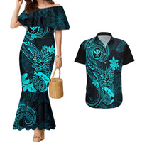 Hawaii Couples Matching Mermaid Dress and Hawaiian Shirt Pineapple Mix Polynesian Plumeria Turquoise Version LT14 Turquoise - Polynesian Pride