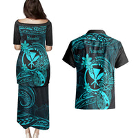 Hawaii Couples Matching Puletasi Dress and Hawaiian Shirt Pineapple Mix Polynesian Plumeria Turquoise Version LT14 - Polynesian Pride