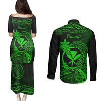 Hawaii Couples Matching Puletasi Dress and Long Sleeve Button Shirts Pineapple Mix Polynesian Plumeria Green Version LT14 - Polynesian Pride
