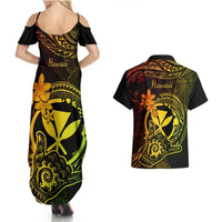Hawaii Couples Matching Summer Maxi Dress and Hawaiian Shirt Shaka Tattoo Mix Polynesian Plumeria Reggae Version LT14 - Polynesian Pride