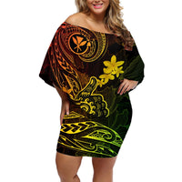 Hawaii Off Shoulder Short Dress Shaka Tattoo Mix Polynesian Plumeria Reggae Version LT14 Women Reggae - Polynesian Pride
