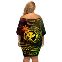 Hawaii Off Shoulder Short Dress Shaka Tattoo Mix Polynesian Plumeria Reggae Version LT14 - Polynesian Pride