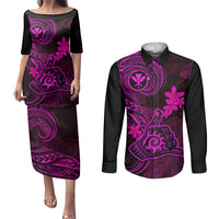 Hawaii Couples Matching Puletasi Dress and Long Sleeve Button Shirts Shaka Tattoo Mix Polynesian Plumeria Pink Version LT14 Pink - Polynesian Pride