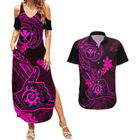 Hawaii Couples Matching Summer Maxi Dress and Hawaiian Shirt Shaka Tattoo Mix Polynesian Plumeria Pink Version LT14 Pink - Polynesian Pride