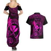 Hawaii Couples Matching Summer Maxi Dress and Hawaiian Shirt Shaka Tattoo Mix Polynesian Plumeria Pink Version LT14 - Polynesian Pride