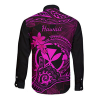 Hawaii Long Sleeve Button Shirt Shaka Tattoo Mix Polynesian Plumeria Pink Version LT14 - Polynesian Pride