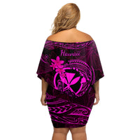 Hawaii Off Shoulder Short Dress Shaka Tattoo Mix Polynesian Plumeria Pink Version LT14 - Polynesian Pride