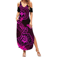 Hawaii Summer Maxi Dress Shaka Tattoo Mix Polynesian Plumeria Pink Version LT14 Women Pink - Polynesian Pride