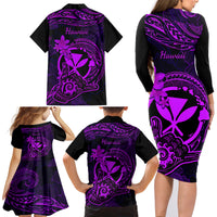 hawaii-family-matching-long-sleeve-bodycon-dress-and-hawaiian-shirt-shaka-tattoo-mix-polynesian-plumeria-purple-version