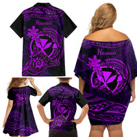 hawaii-family-matching-off-shoulder-short-dress-and-hawaiian-shirt-shaka-tattoo-mix-polynesian-plumeria-purple-version
