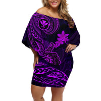 Hawaii Off Shoulder Short Dress Shaka Tattoo Mix Polynesian Plumeria Purple Version LT14 Women Purple - Polynesian Pride
