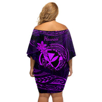 Hawaii Off Shoulder Short Dress Shaka Tattoo Mix Polynesian Plumeria Purple Version LT14 - Polynesian Pride