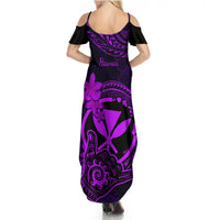 Hawaii Summer Maxi Dress Shaka Tattoo Mix Polynesian Plumeria Purple Version LT14 - Polynesian Pride
