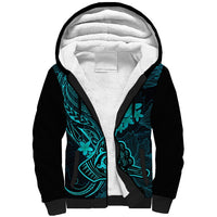 Hawaii Sherpa Hoodie Shaka Tattoo Mix Polynesian Plumeria Turquoise Version LT14 Unisex Turquoise - Polynesian Pride