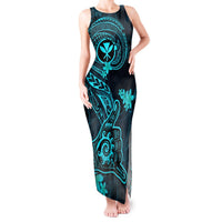 Hawaii Tank Maxi Dress Shaka Tattoo Mix Polynesian Plumeria Turquoise Version LT14 Women Turquoise - Polynesian Pride