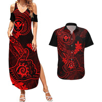 Hawaii Couples Matching Summer Maxi Dress and Hawaiian Shirt Shaka Tattoo Mix Polynesian Plumeria Red Version LT14 Red - Polynesian Pride